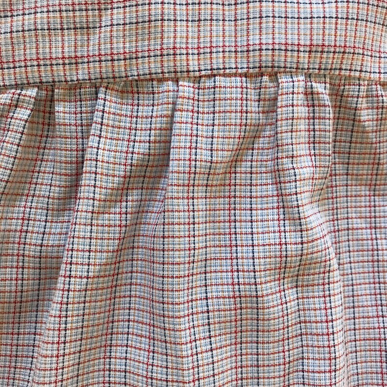 Vintage 50s PLAID SHIRT Women L XL Large Sleeveless Blouse White Blue Red Top Pin Up Rockabilly 1950s Semi Sheer Woven Fabric Button Front