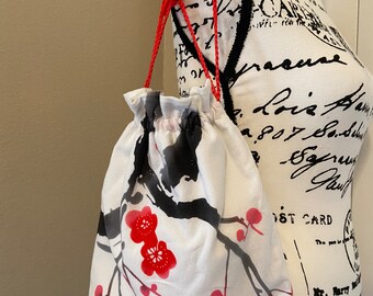 Japanese Drawstring Handbag Coin Purse "Kinchaku" Bag Handmade Cherry Blossom