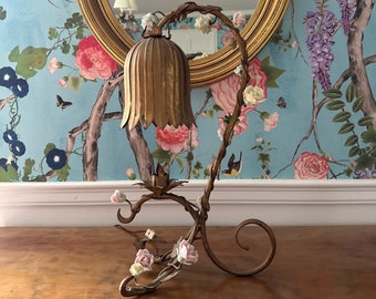 Art Deco Gilt Tole Flowers Table Lamp