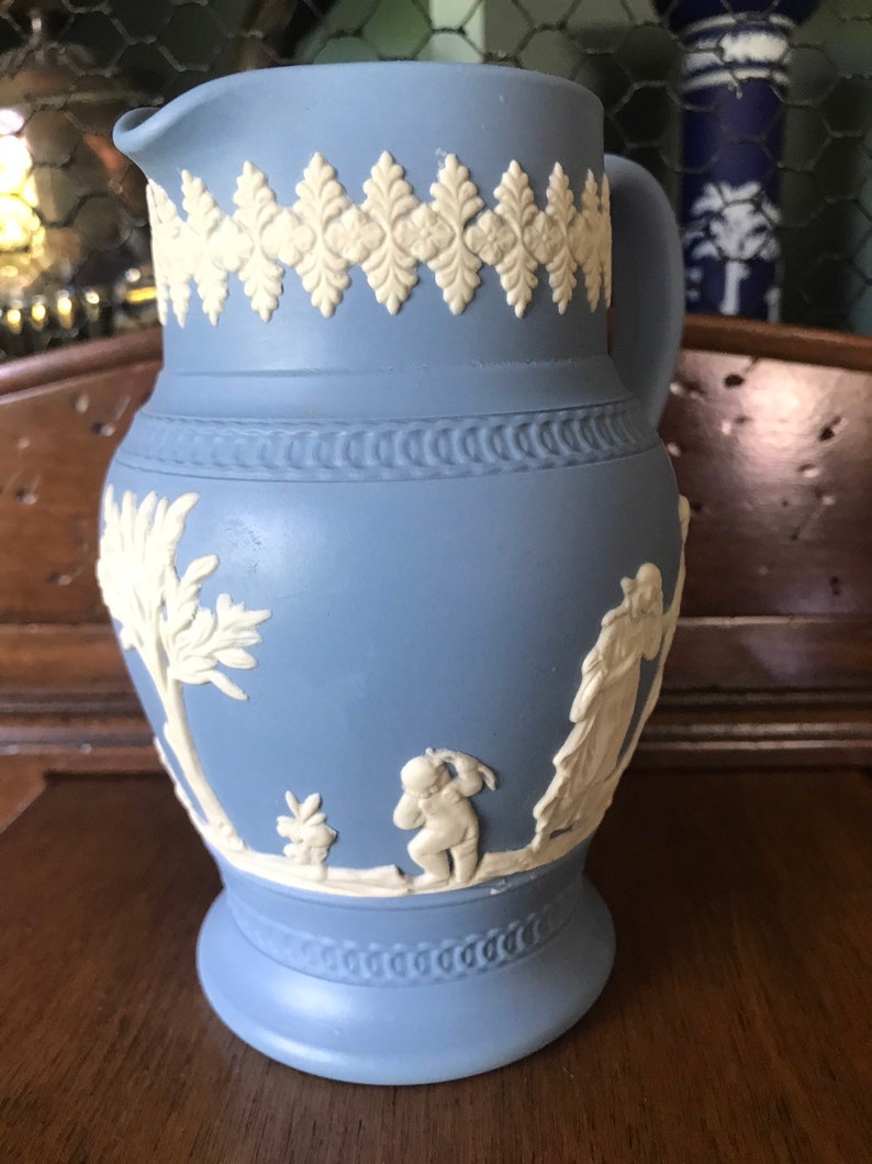 Vintage Dudson Hanley Blue Dip Jasperware Jug