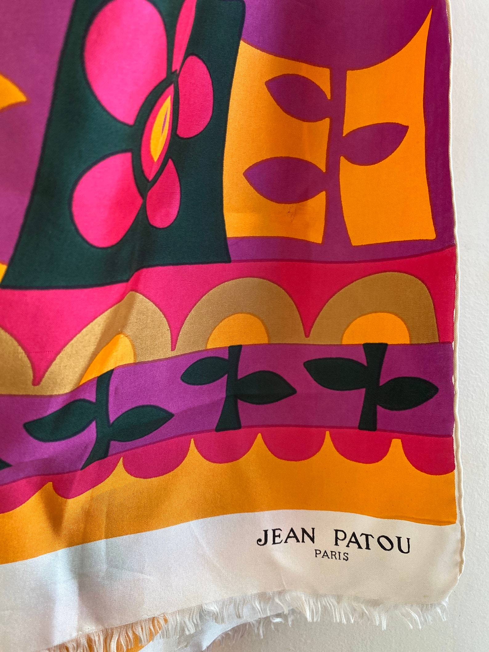 Foulard En Soie Jean Patou Authentique - Motifs Géométriques Multicolores, Vintage