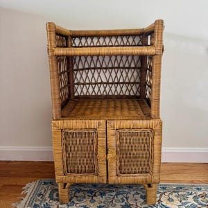 Vintage Natural Wicker Rattan Shelf with Cabinet