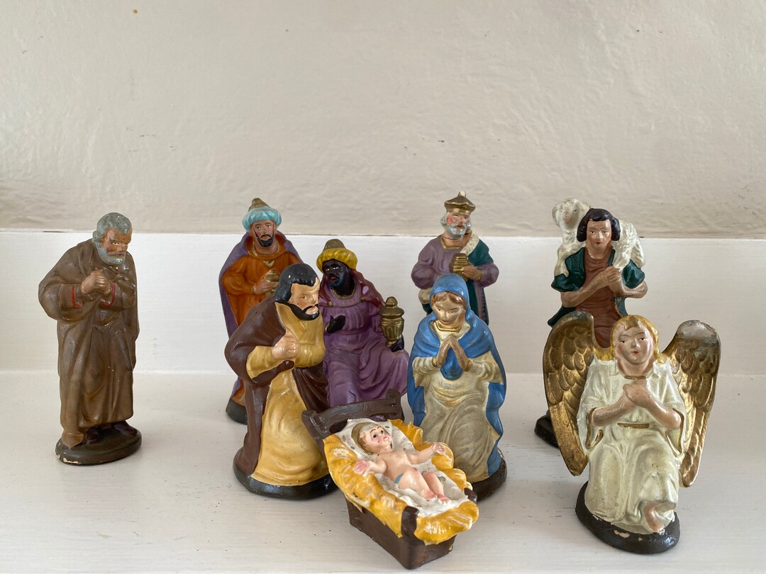 Antique German Nativity Set of 9 Etsy