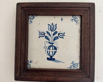 17th Century Delft Blue White Framed Tile