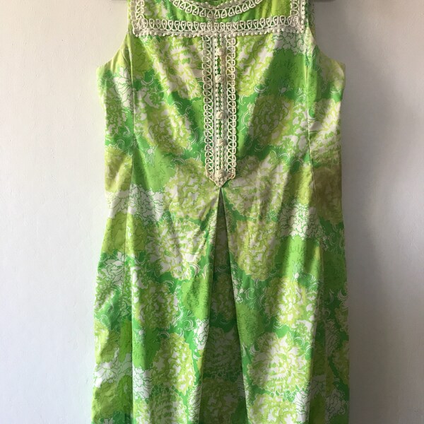 Vintage Lilly Pulitzer The Lily Dress Green Floral Needs Work Size 12