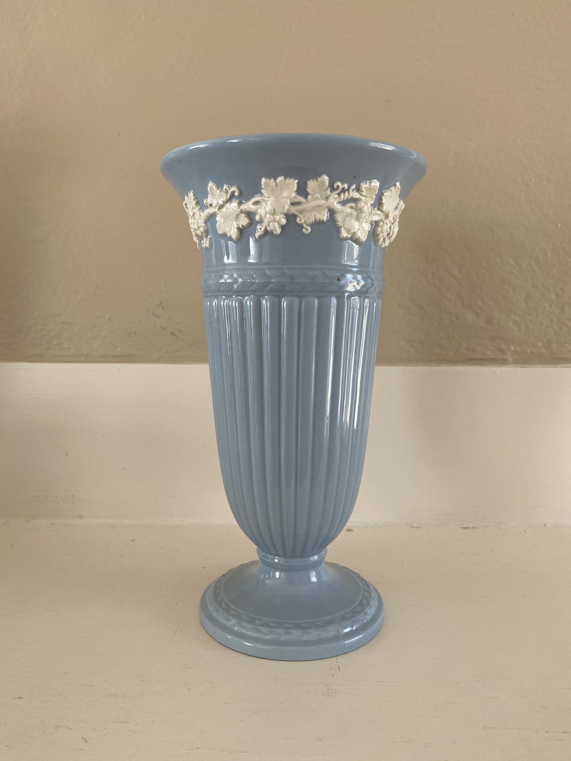 Vintage Wedgwood Cream Embossed on Blue Queensware Vase Etsy