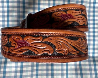 Cinturón de cuero repujado vintage de 81 cm (32 pulgadas)