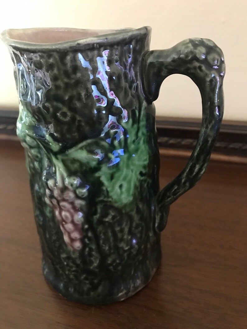 Antique English Majolica Grapes Syrup Pitcher Jug c 19th