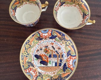 Early Coalport Imari 597 Tea Cup Saucer Trio