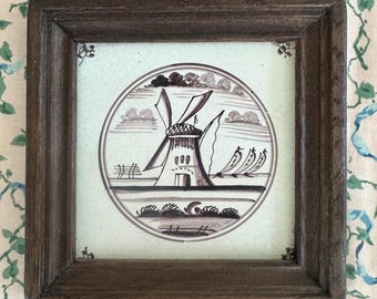 Antique Delft Maganese Framed Tile