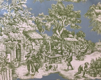 Duralee Robin Egg Blue Green Toile Fabric Remnant