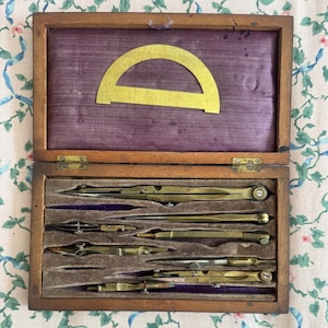 Antique Drafting Set in Wooden Case