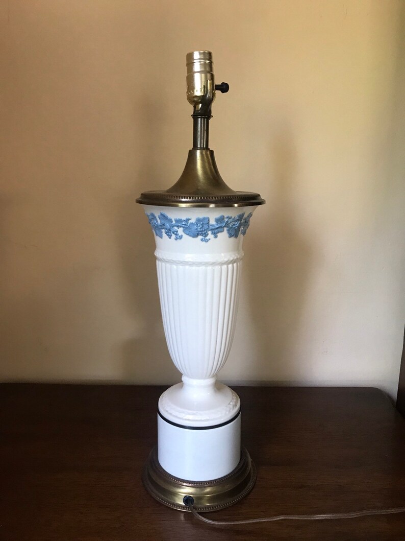 Vintage Wedgwood Blue on Cream Queensware Vase Table Lamp Etsy