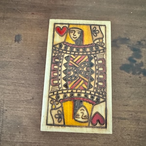 Vintage Polish Queen of Hearts Wooden Hand Carved Box