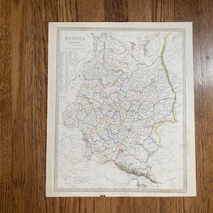 Russia in Europe General Map Hand Colored Engraving c 1852