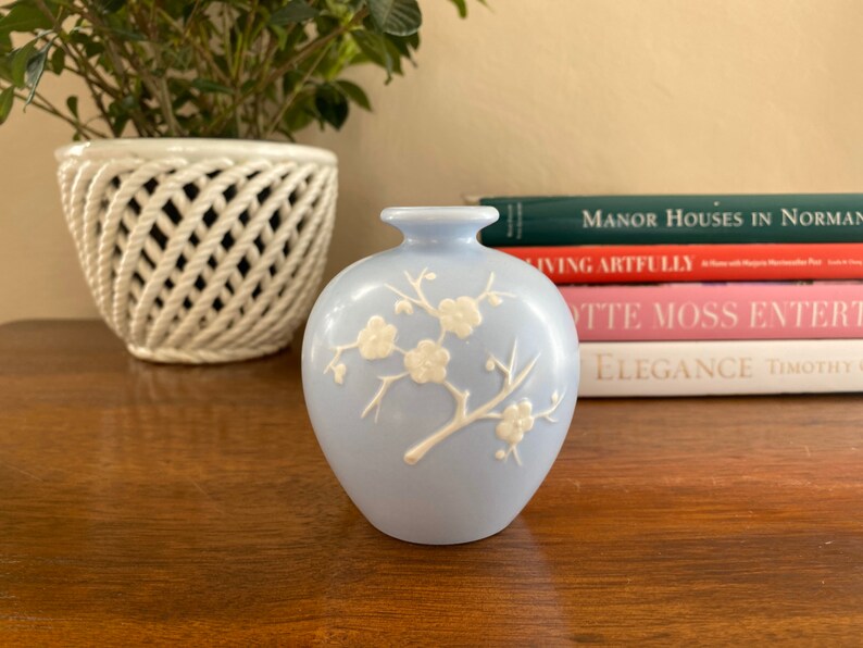 Vintage Spode Copeland Blue Cherry Blossom Prunus Bud Vase Etsy