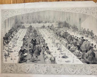 C 1843 Colnaghi Puckle Eglinton Tournament Banket 14 x 20 middeleeuwse steekspelafdruk