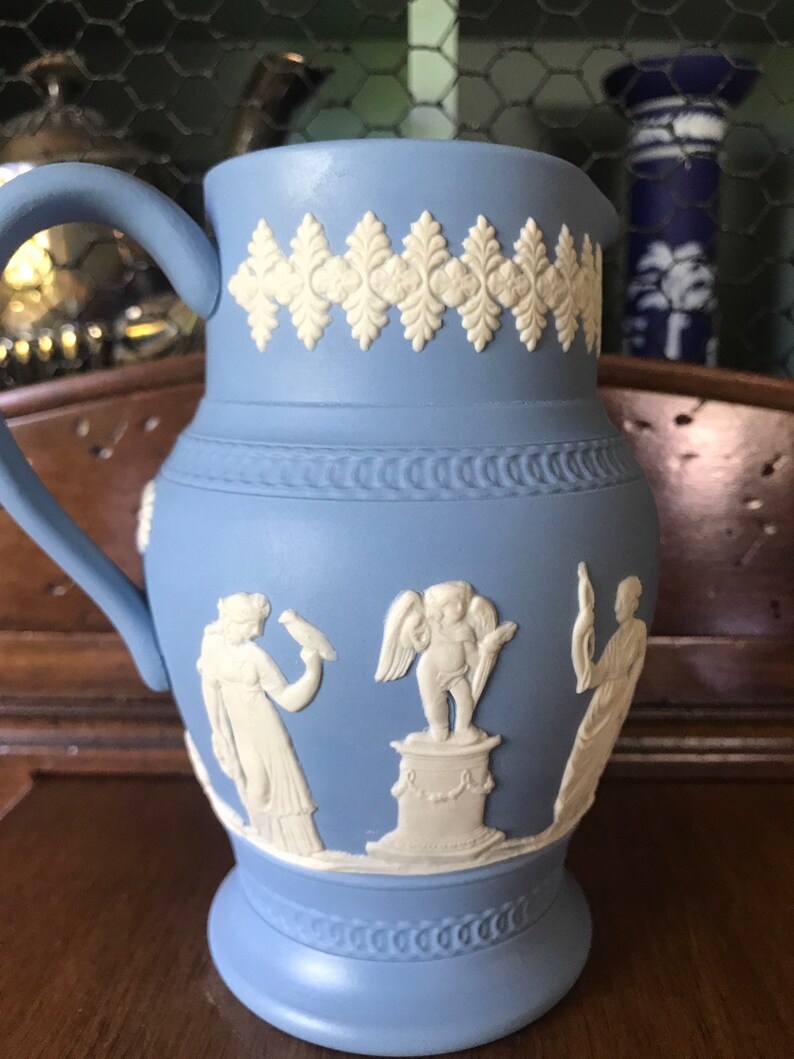 Vintage Dudson Hanley Blue Dip Jasperware Jug