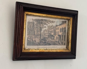 Antique Trinity Place New York Framed Hand Colored Lithograph c 1862