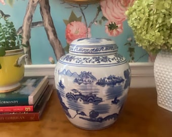 Vintage Chinese Blue and White Ginger  Jar