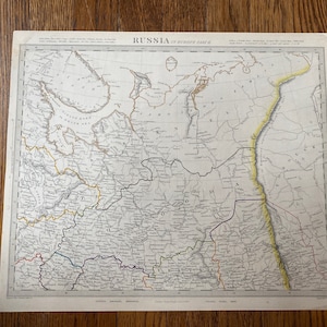 Russia in Europe General Map Hand Colored Engraving c 1852