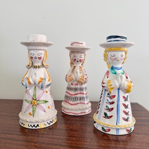 Vintage Secla Portugal Pottery Angel Candle Holder Set of 3