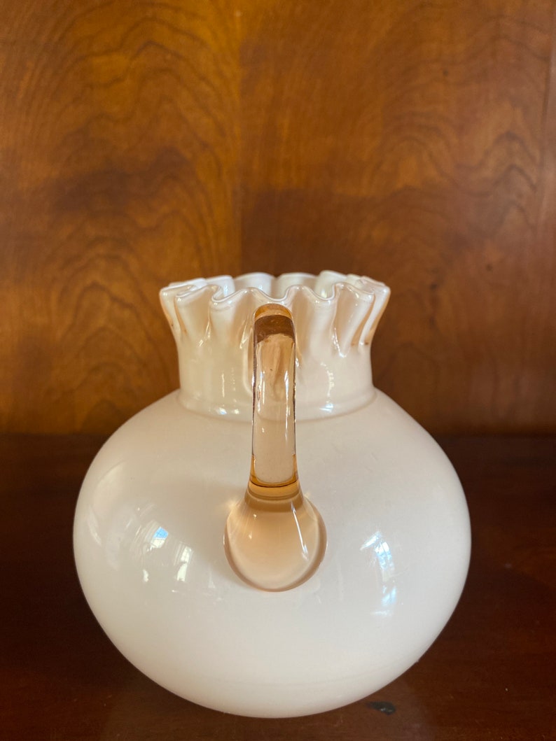 Vintage Czech Pink Opalescent Cased Glass Double Handle Vase