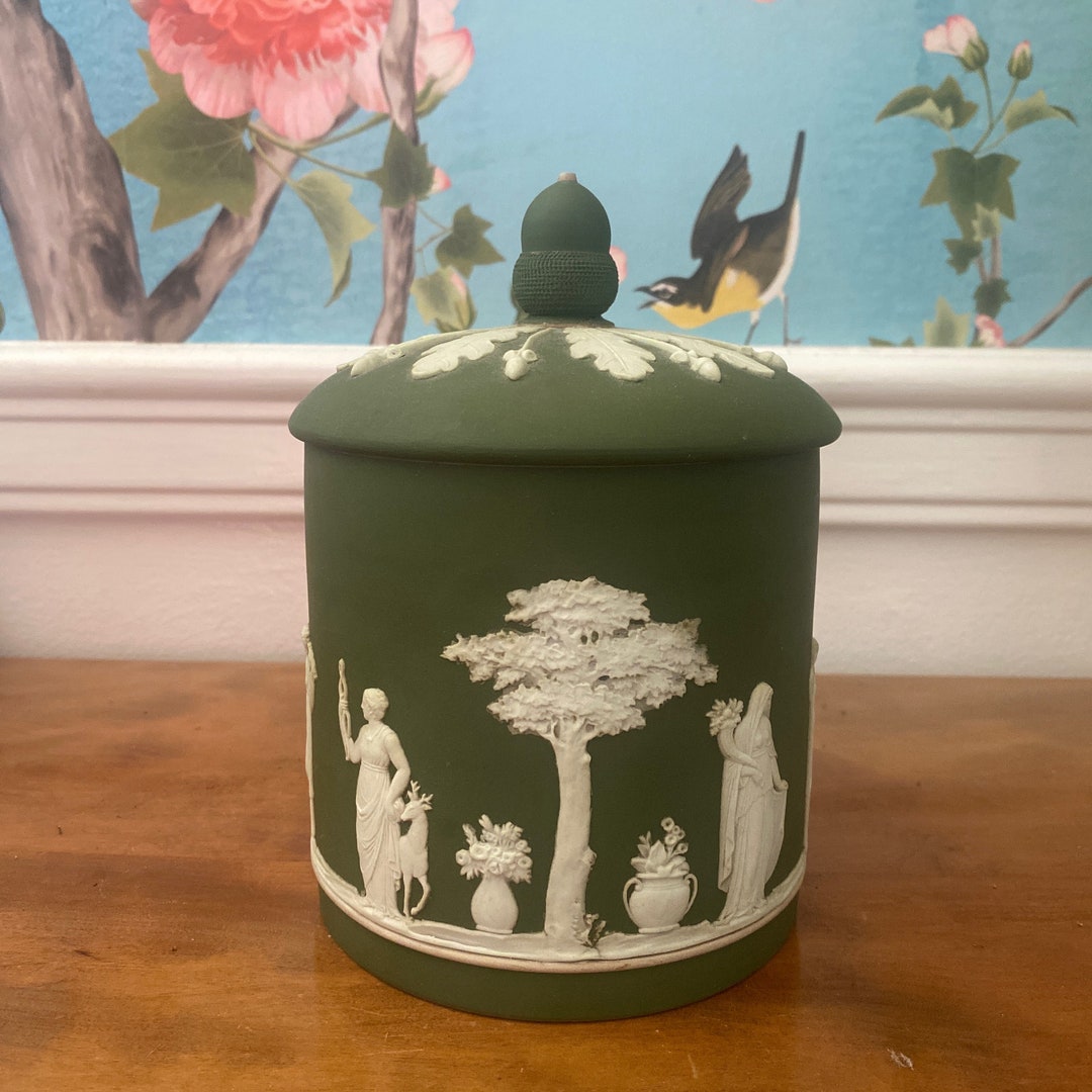 Antique Wedgwood Olive Green Jasperware Tobacco Jar Etsy