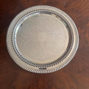 Leonard Silverplate Round Tray Reticulated 15"