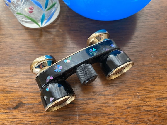 Vintage Mignon Japan Abalone Black Enamel Opera Gl