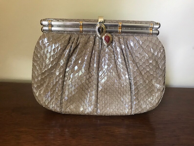 beige snakeskin purse