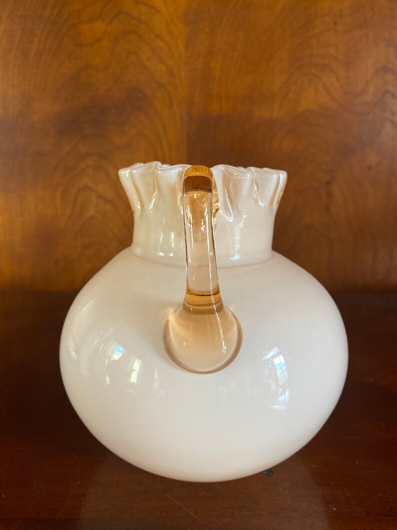 Vintage Czech Pink Opalescent Cased Glass Double Handle Vase