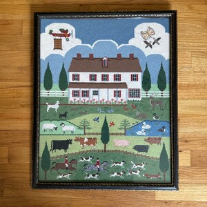 Vintage Fox Hunt Equestrian Framed Needlepoint 19&#39; x 24&#39;