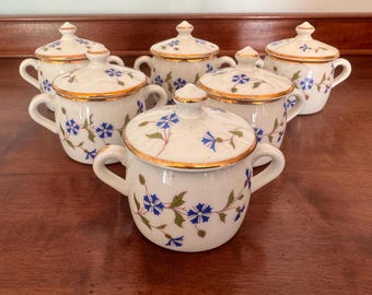 Juego de 6 tazas de crema de porcelana francesa vintage Villivuyt color aciano