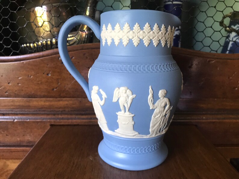 Vintage Dudson Hanley Blue Dip Jasperware Jug