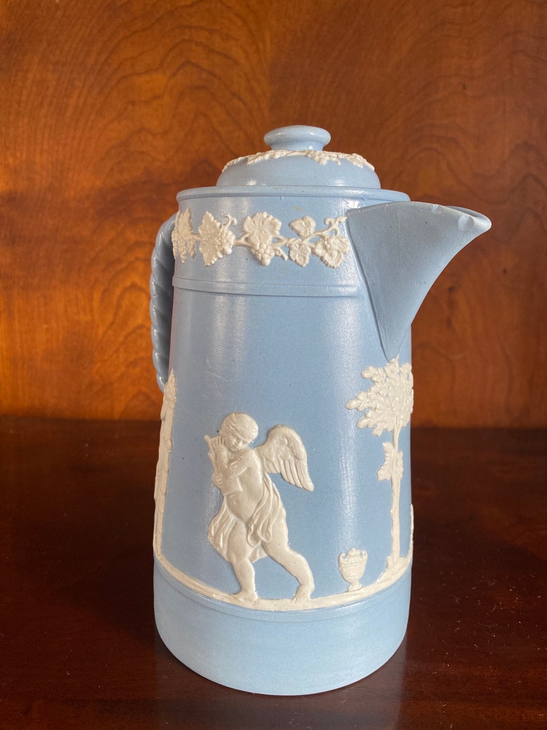 Antique Dudson Blue Drabware Chocolate Pot