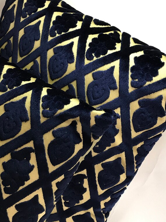 Navy Blue and Gold Velvet Moroccan 18 inch Pillow Covers A