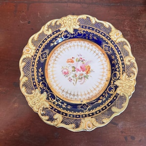Ridgway Cobalt Blue Botanical Cabinet Plate c 1820