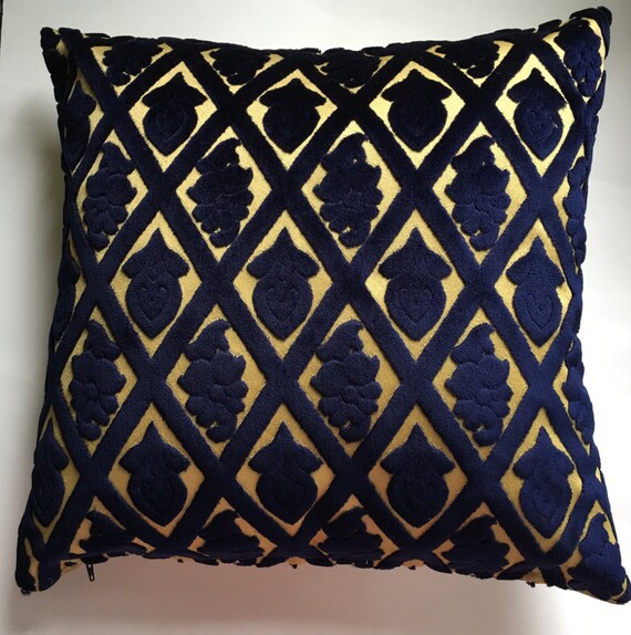Items similar to Navy Blue and Gold Velvet Moroccan 18 inch Pillow
