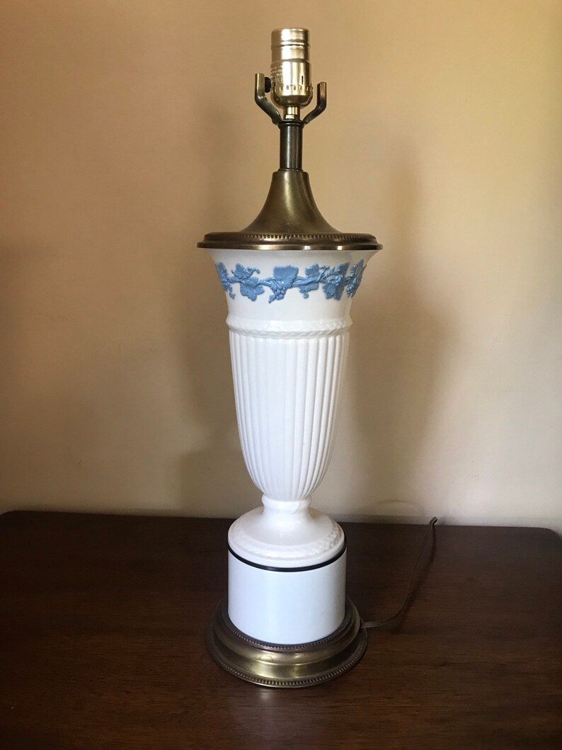 Vintage Wedgwood Blue on Cream Queensware Vase Table Lamp Etsy