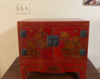 Chinese Red Lacquer Cabinet with Tray