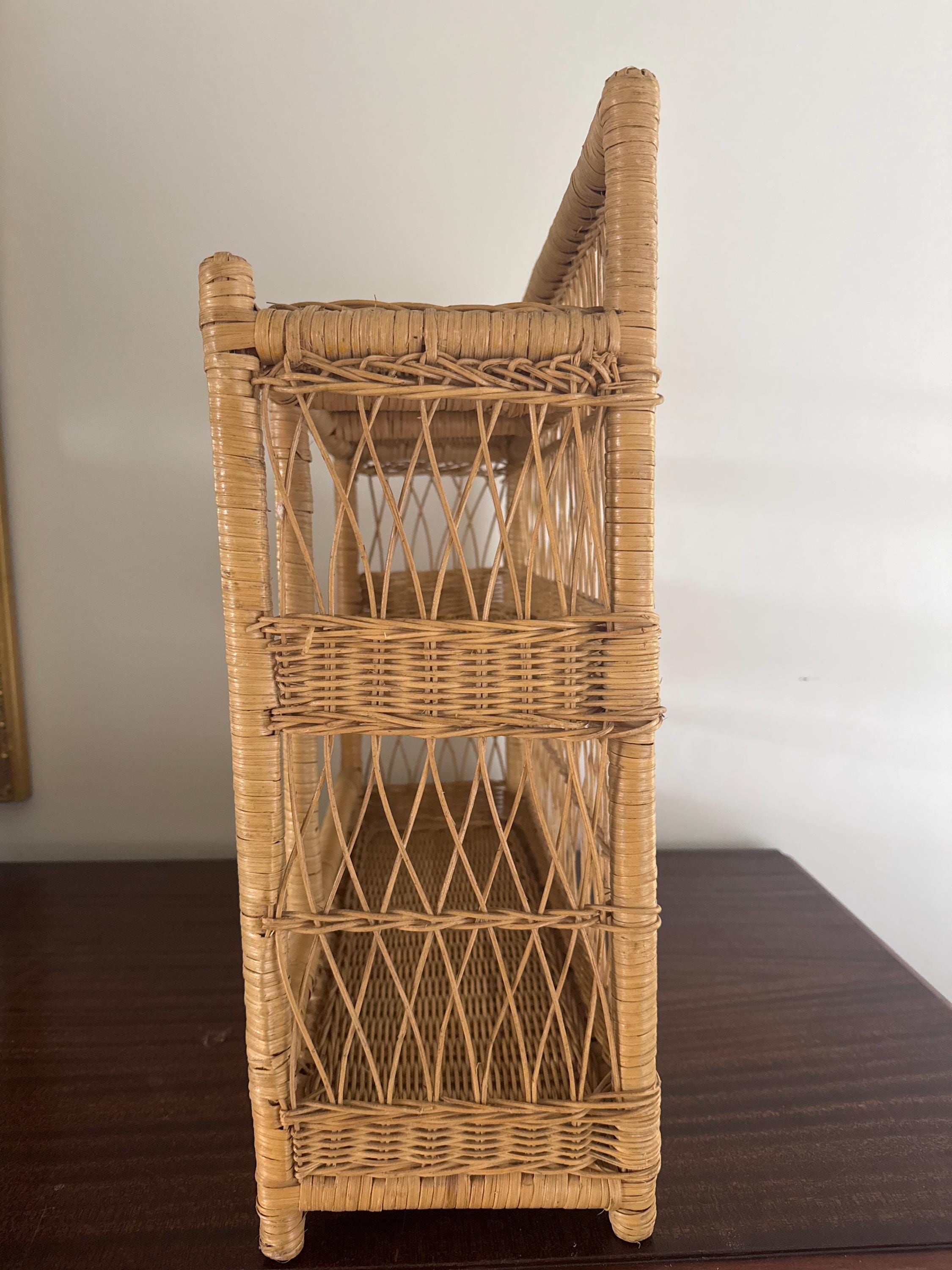 ヴィンテージ ナチュラル ウィッカー ラタン 壁掛け 3段 収納ラック
