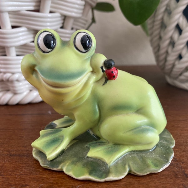 Lefton Frog With Ladybug Figurine
