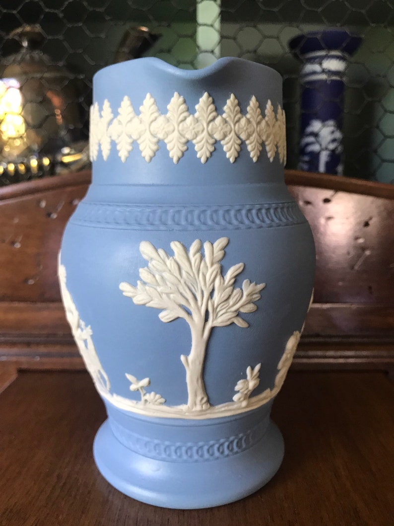 Vintage Dudson Hanley Blue Dip Jasperware Jug