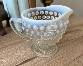 Vintage Fenton White Opalescent Hobnail Glass Creamer