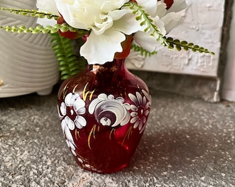 Vintage Hand-Painted Vase, Intricate Floral Design