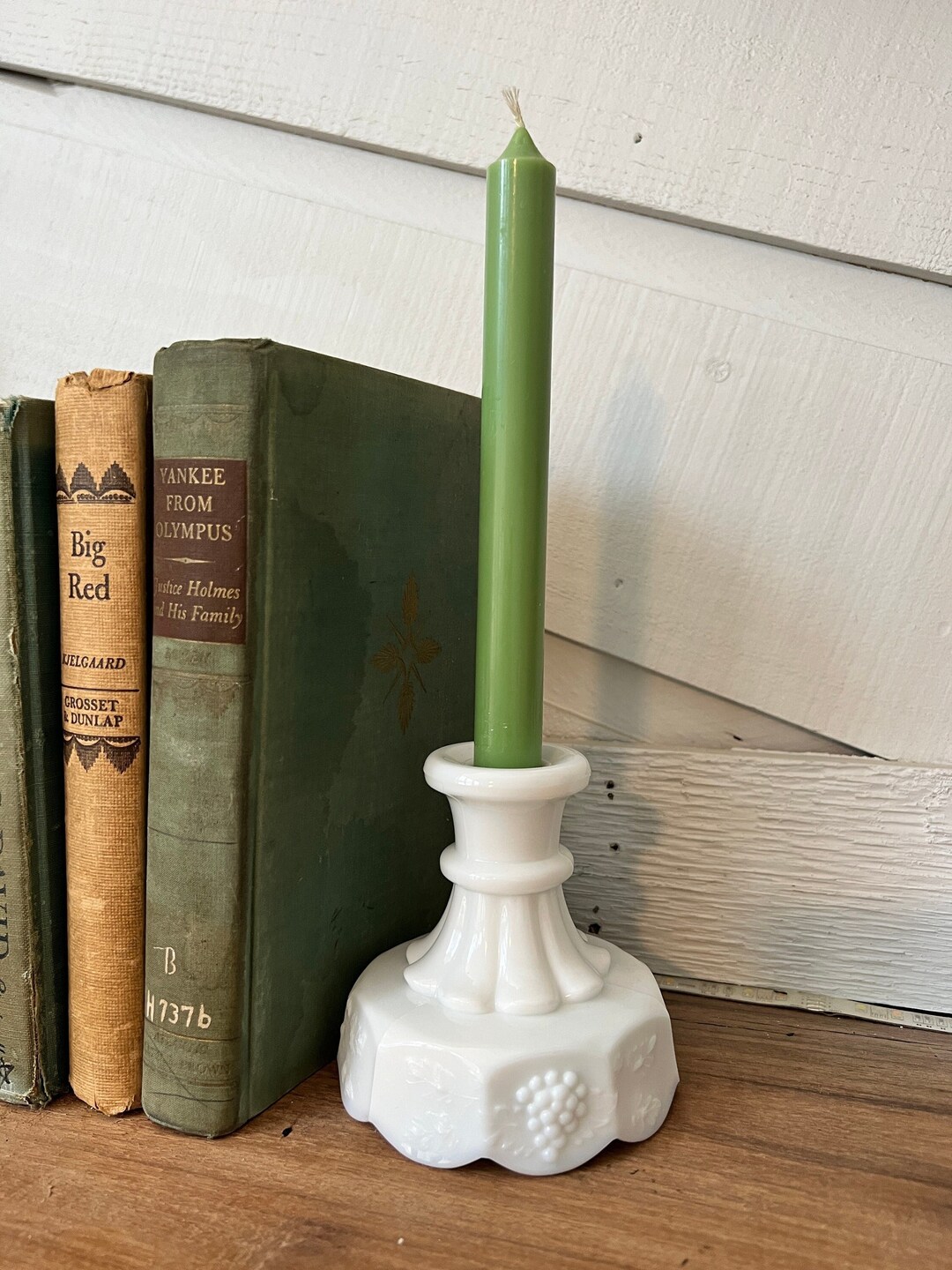 Vintage Milk Glass Candlestick Holder Etsy