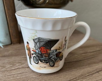 Vintage Staffordshire Fine Bone China Cup: Hand-Painted Fiat 1901 Scene