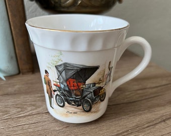 Vintage Staffordshire Fine Bone China Cup: Fiat 1901 - Beautiful Hand Painted Design Made in England