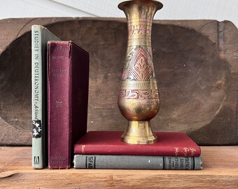 Vintage Hand Painted Etched Brass Vase